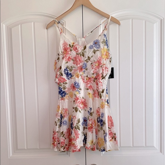 Lulus NWT Bouquet of Blooms Ivory Floral Print Clip Dot Mini Dress Size Small - Picture 4 of 16